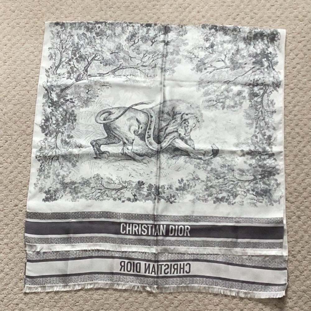 CHRISTIAN DIOR gray 96% silk TOILE DE JOUY Poncho